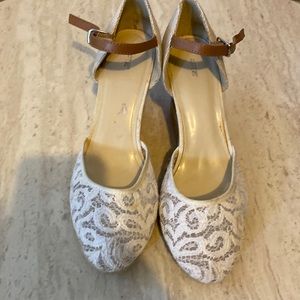 White lace wedges